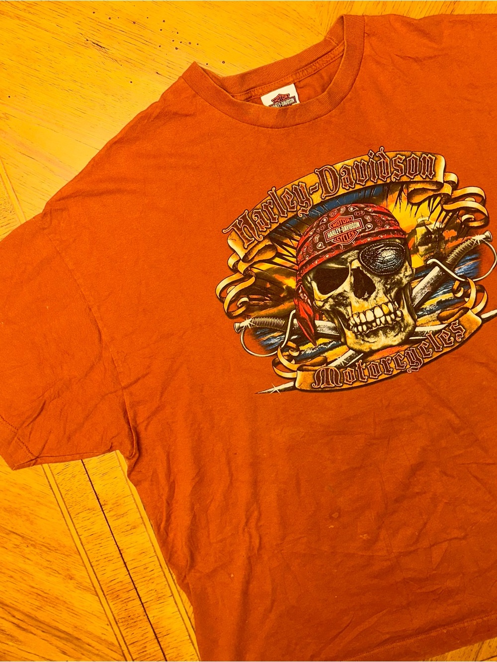 Harley-Davidson T-Shirt Mens 3XL Orlando Florida Orange Pirate Skull Graphic Tee
